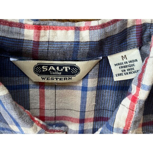 Salt Valley Western Blue Red Plaid Pearl Snap Western Shirt Top Mens Size Medium - Picture 4 of 10